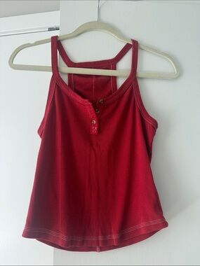 Pilcro Deep Red Ribbed Henley Camisole